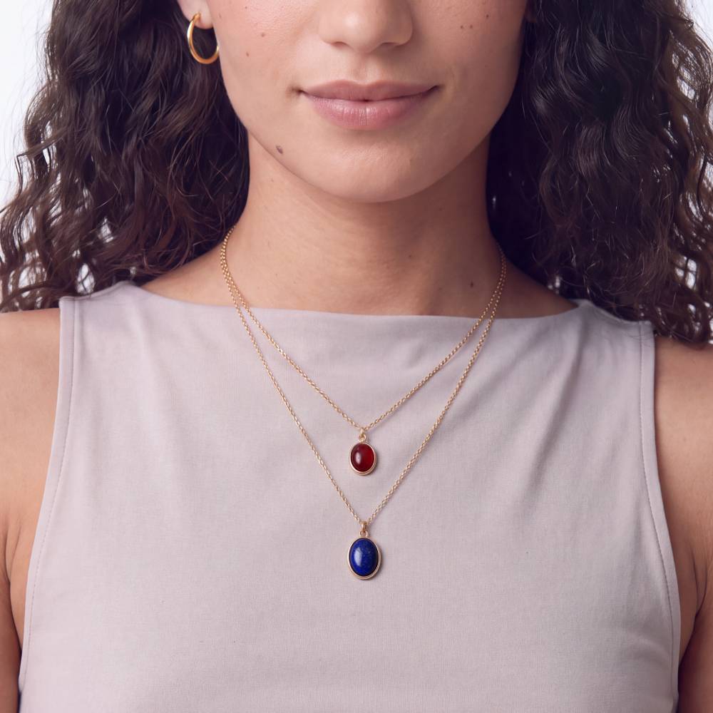 Red Cabochon Pendant Necklace in Gold Plating-4 product photo
