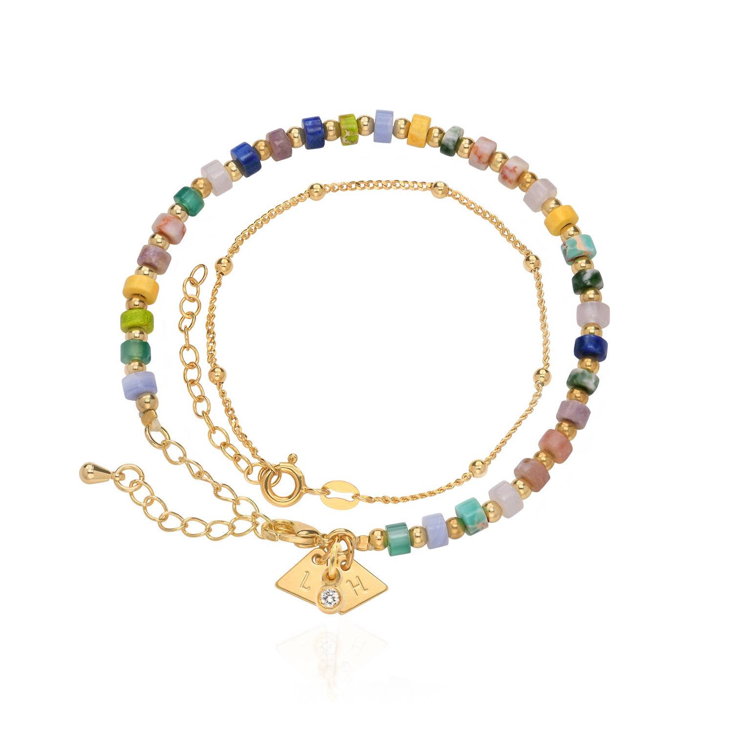 Resort Layered Beaded Bracelet / Anklet with Initials and 0.05CT Diamonds in 18K Gold Plating-4 Resort Layered Beaded Bracelet / Anklet with Initials and 0.05CT Diamonds in 18K Gold Plating-4 product photo