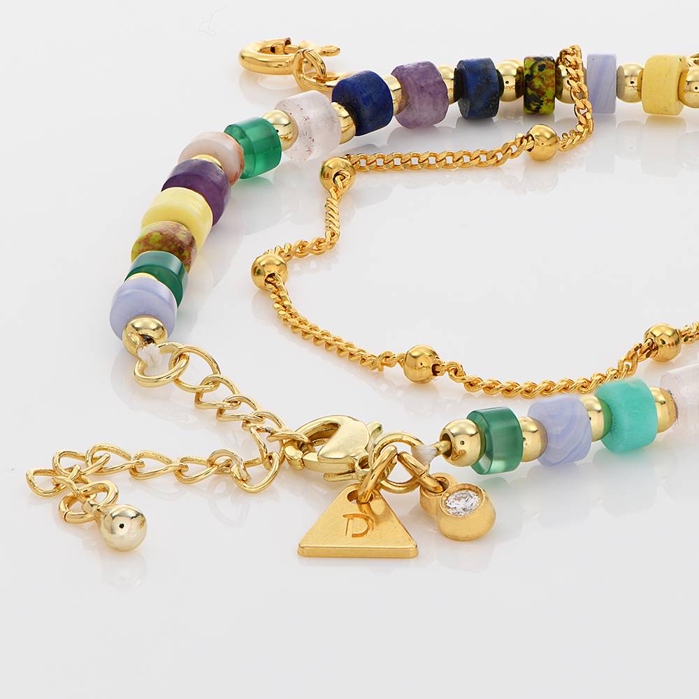 Resort Layered Beaded Bracelet / Anklet with Initials and 0.05CT Diamonds in 18K Gold Plating-5 Resort Layered Beaded Bracelet / Anklet with Initials and 0.05CT Diamonds in 18K Gold Plating-5 product photo