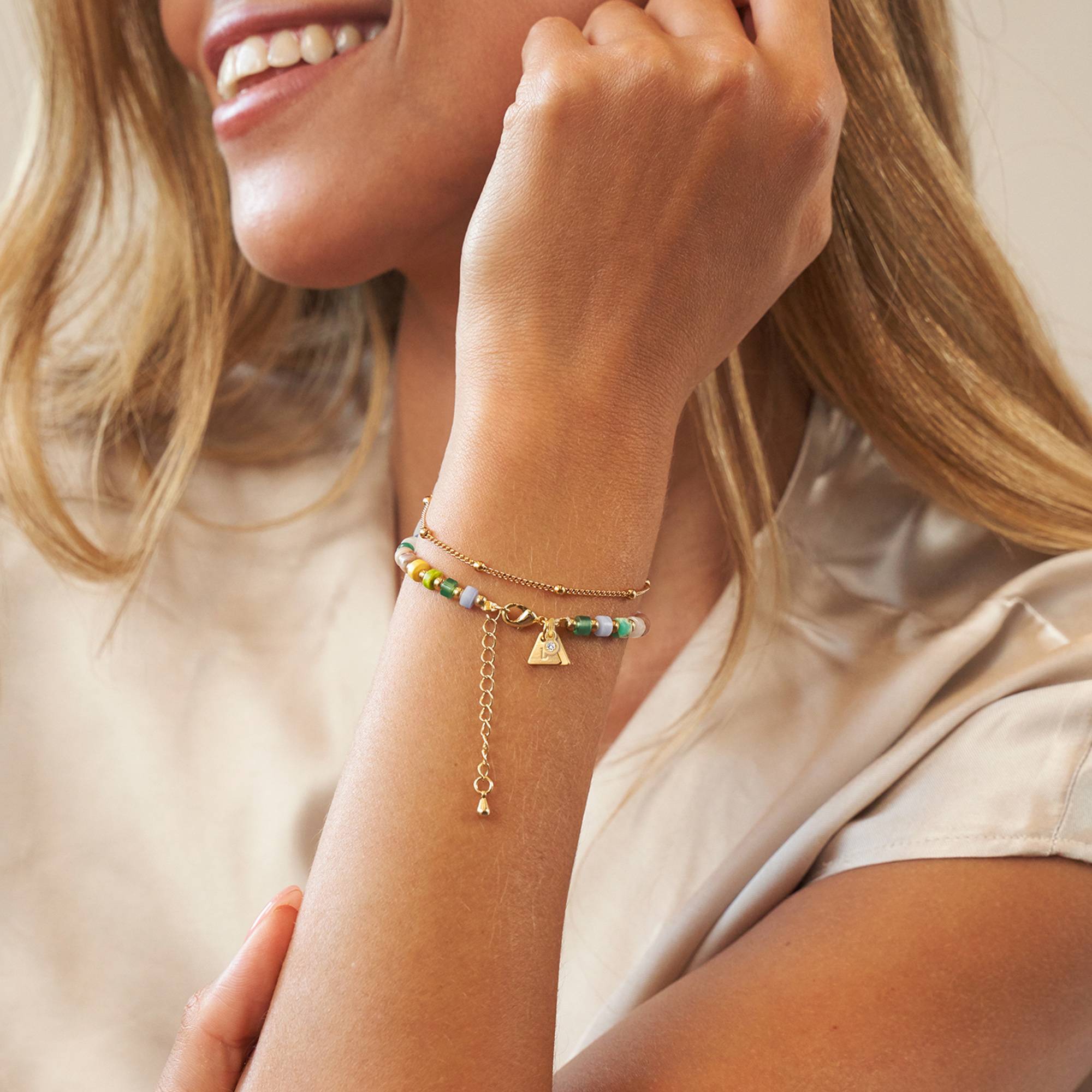 Resort Layered Beaded Bracelet / Anklet with Initials and 0.05CT Diamonds in 18K Gold Plating-2 Resort Layered Beaded Bracelet / Anklet with Initials and 0.05CT Diamonds in 18K Gold Plating-2 product photo