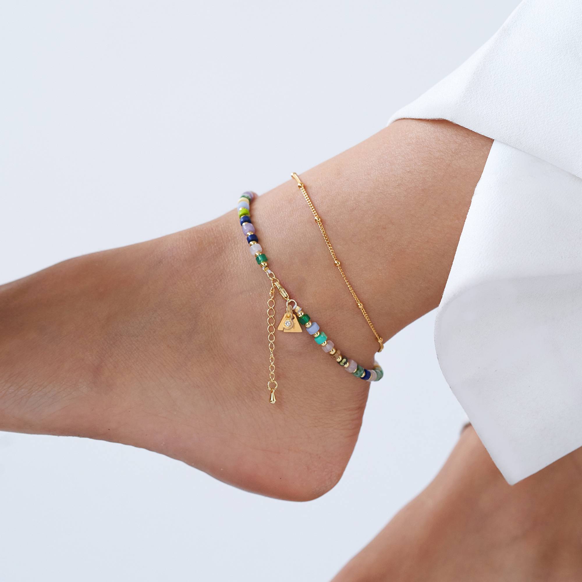 Resort Layered Beaded Bracelet / Anklet with Initials and 0.05CT Diamonds in 18K Gold Plating-3 Resort Layered Beaded Bracelet / Anklet with Initials and 0.05CT Diamonds in 18K Gold Plating-3 product photo