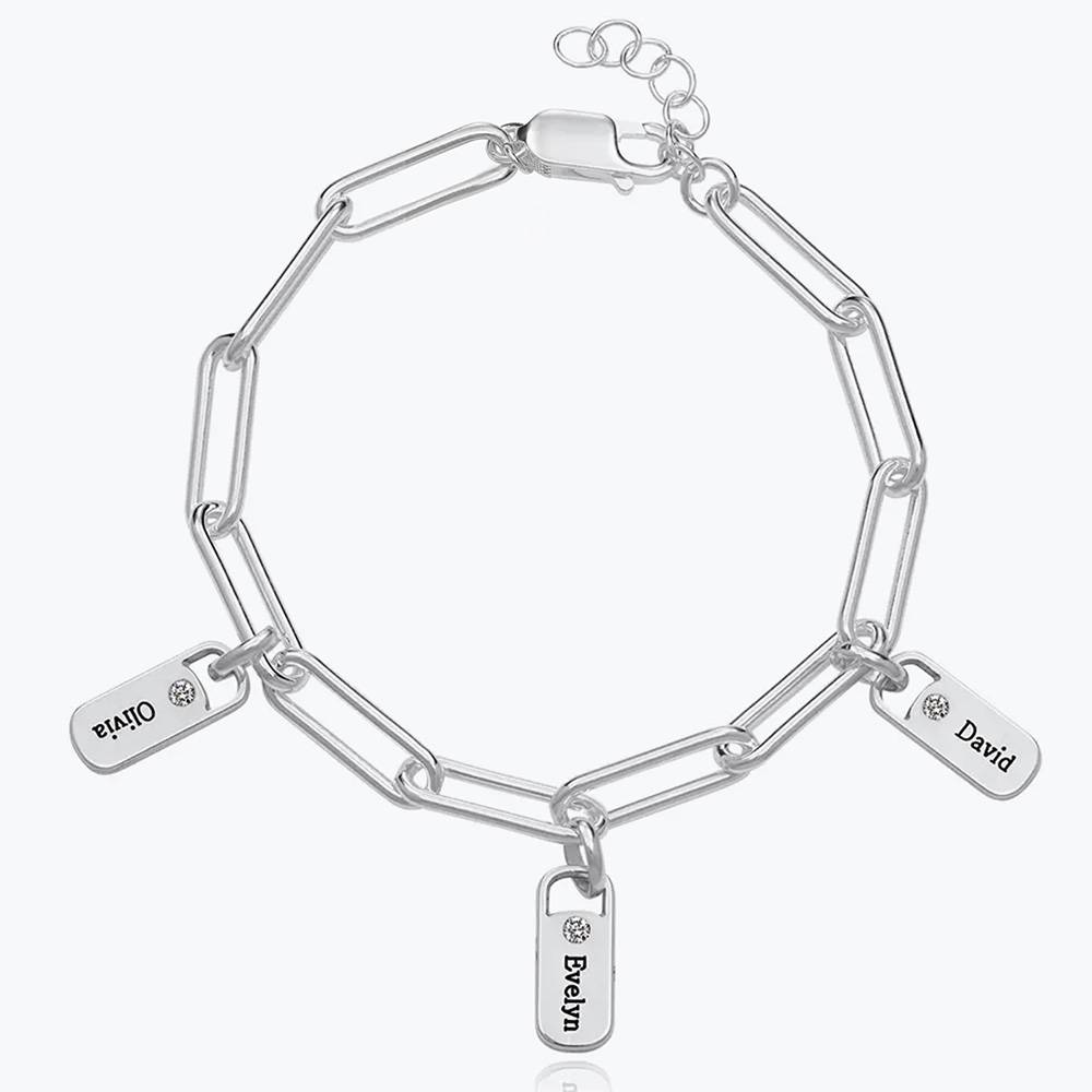 Rory Chain Link Bracelet with Diamond Custom Charms in Silver-5 Rory Chain Link Bracelet with Diamond Custom Charms in Silver-5 product photo
