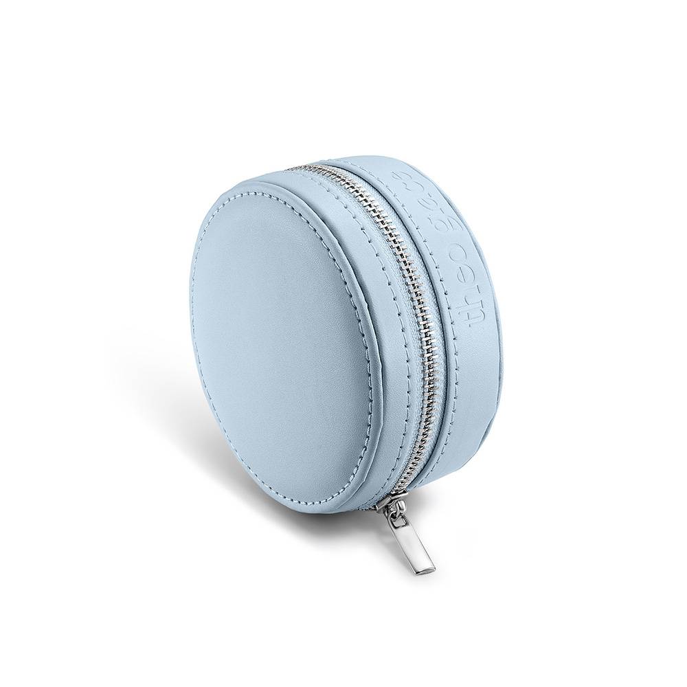 Round Jewelry Box in Light Blue PU Leather-1 product photo