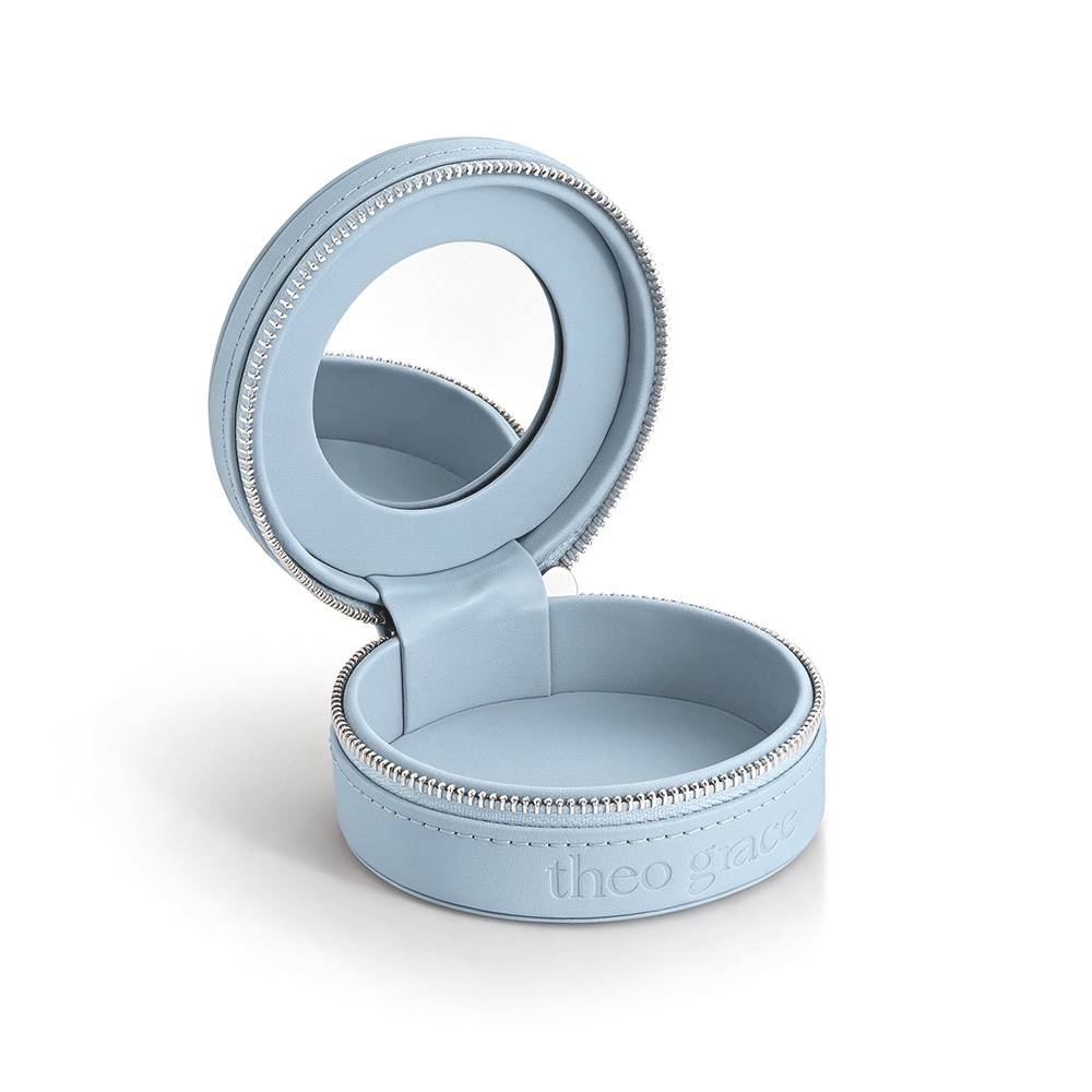 Round Jewelry Box in Light Blue PU Leather-2 product photo