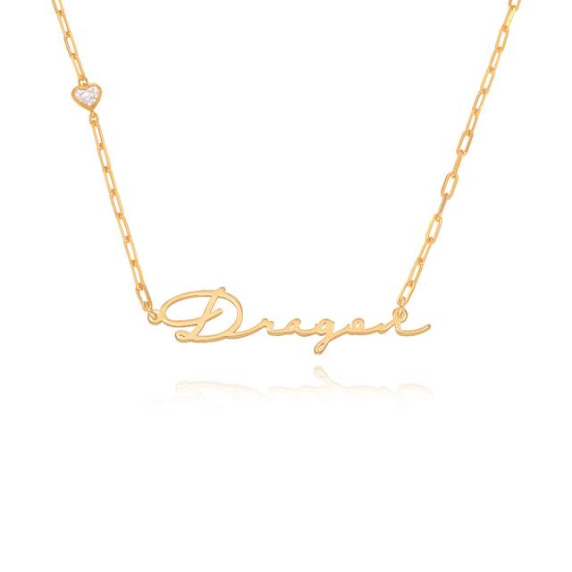 Signature Link Chain Name Necklace with Heart Diamond in 18K Gold ...