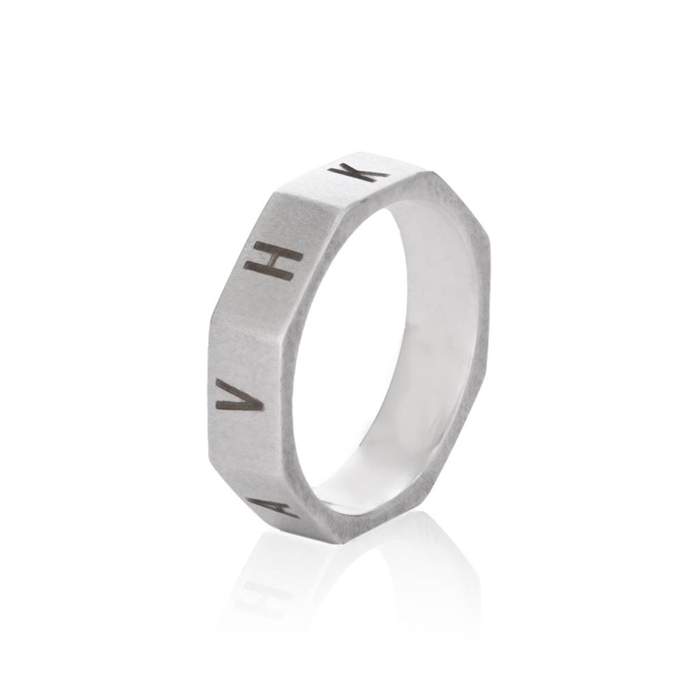 Octagon Initial Ring for Men in Sterling Silver-3 product photo