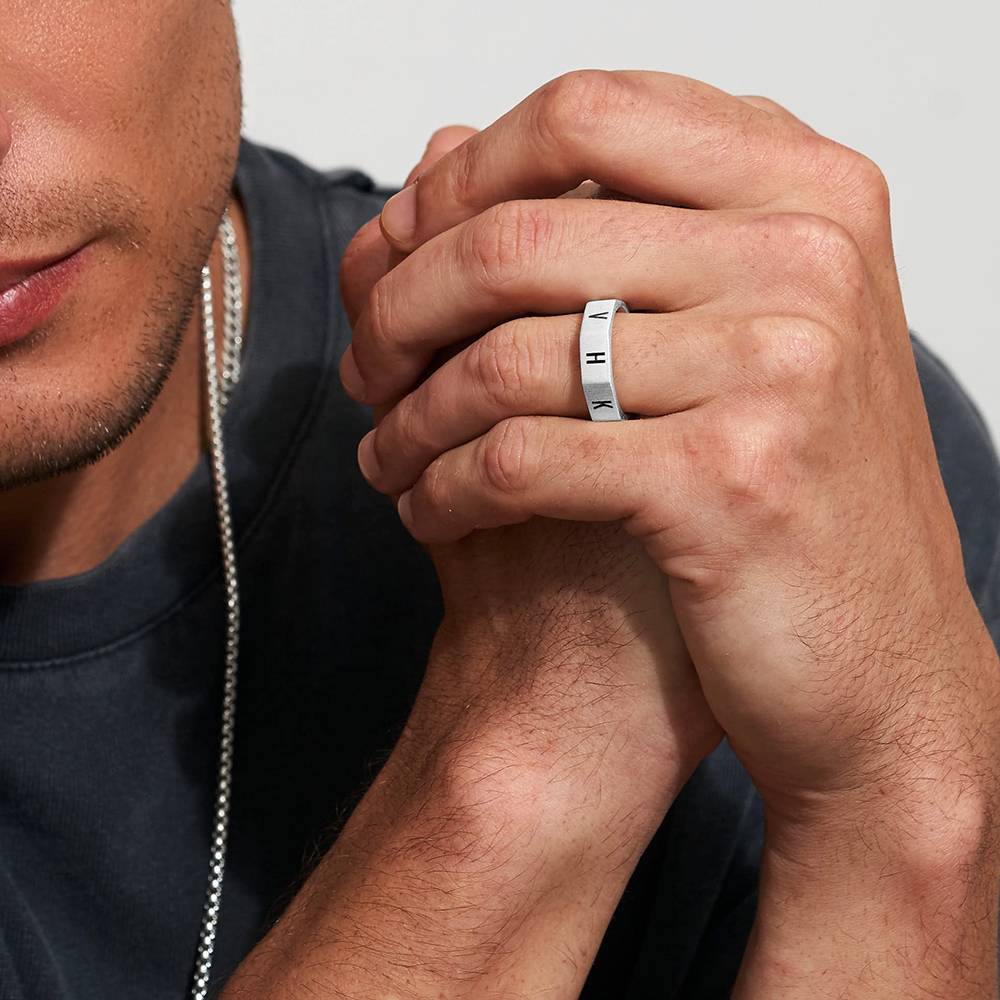 Octagon Initial Ring for Men in Sterling Silver-4 product photo