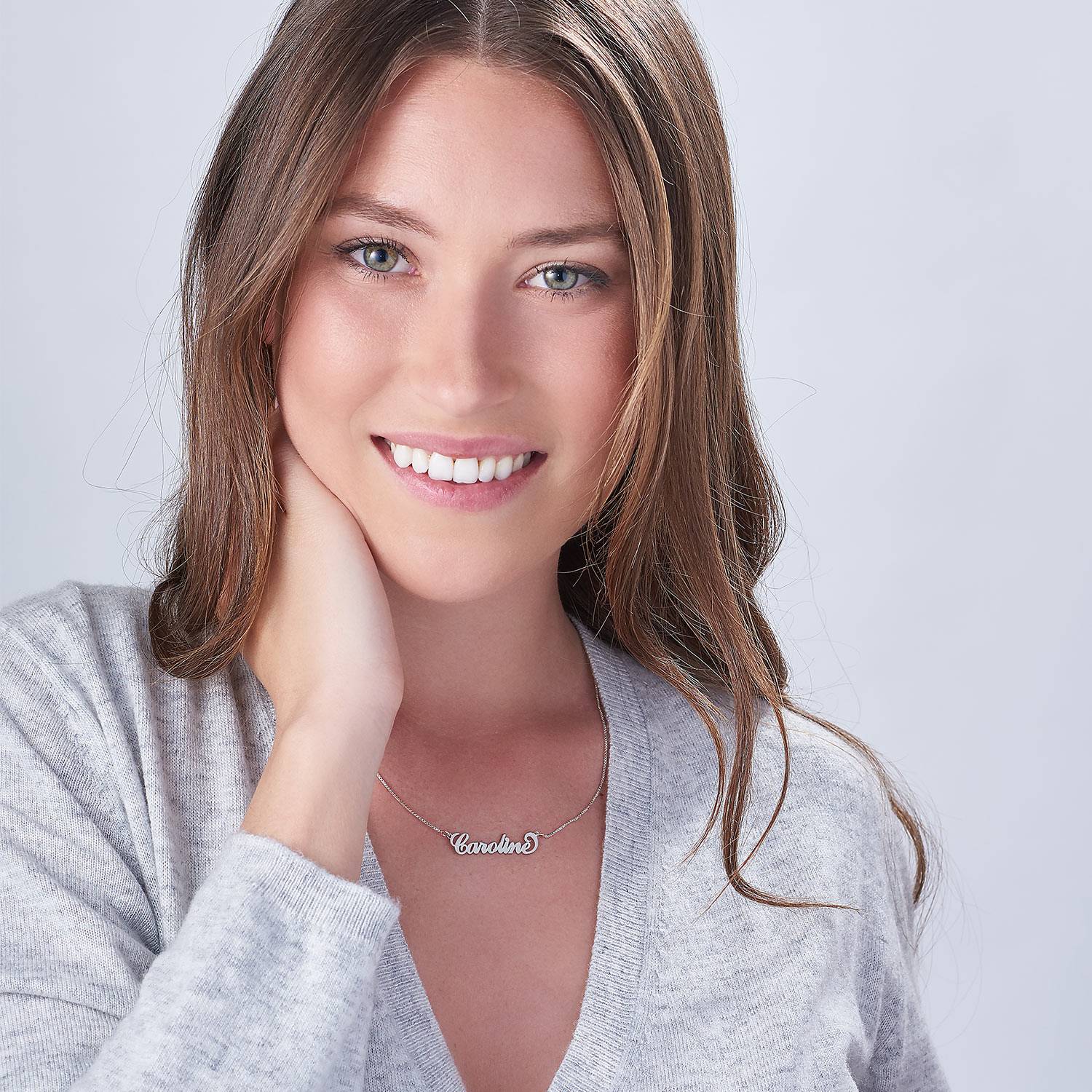 Small Carrie Name Necklace in 14K Solid White Gold-1 product photo