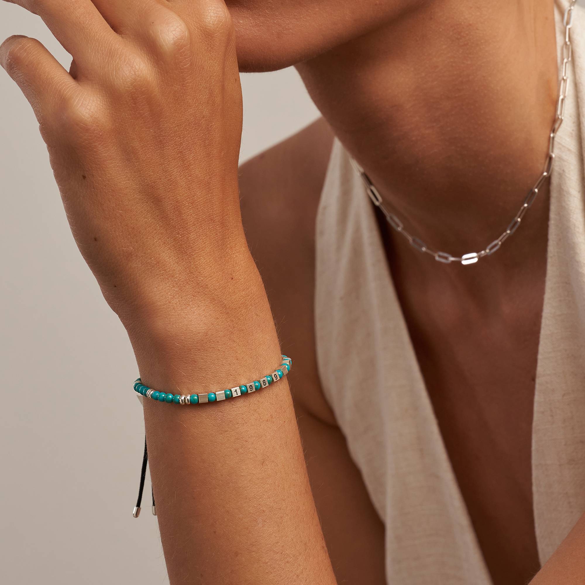 Speak Now Beaded Bracelet with Turquoise Stones in Sterling Silver - Version-3 Speak Now Beaded Bracelet with Turquoise Stones in Sterling Silver - Version-3 product photo