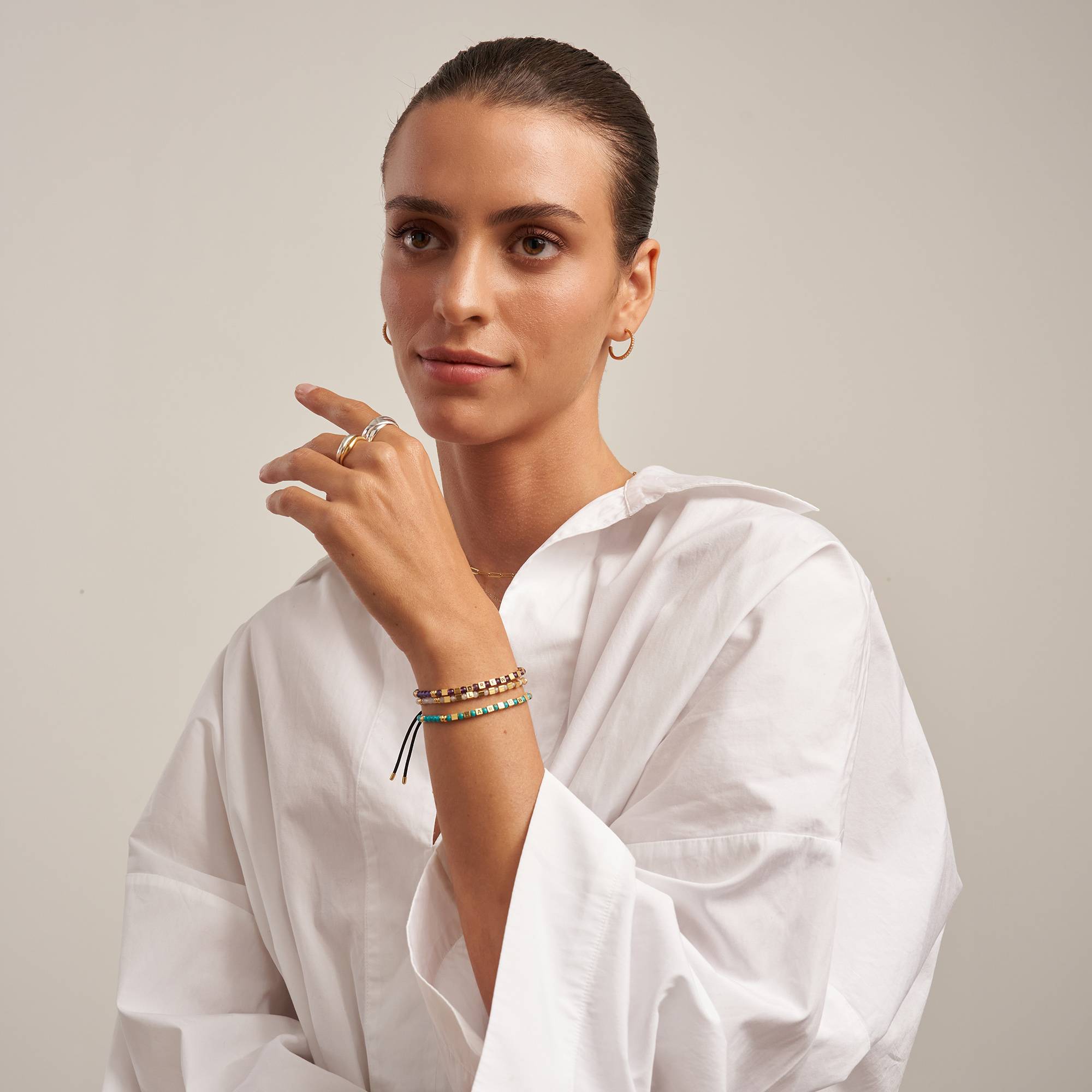 Speak Now Beaded Bracelet with White Moon Stones in 18K Gold Plating - Version-1 Speak Now Beaded Bracelet with White Moon Stones in 18K Gold Plating - Version-1 product photo