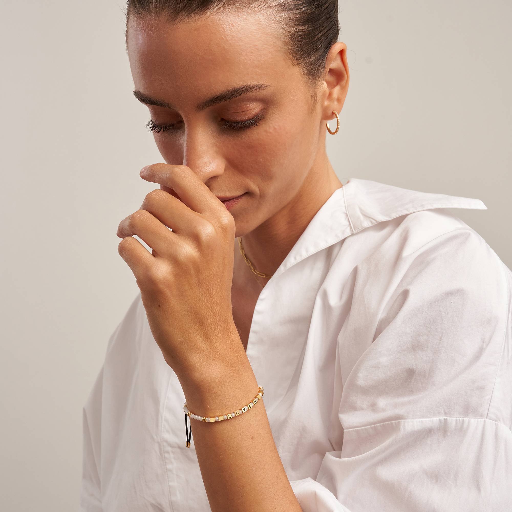 Speak Now Beaded Bracelet with White Moon Stones in 18K Gold Plating - Version-2 Speak Now Beaded Bracelet with White Moon Stones in 18K Gold Plating - Version-2 product photo
