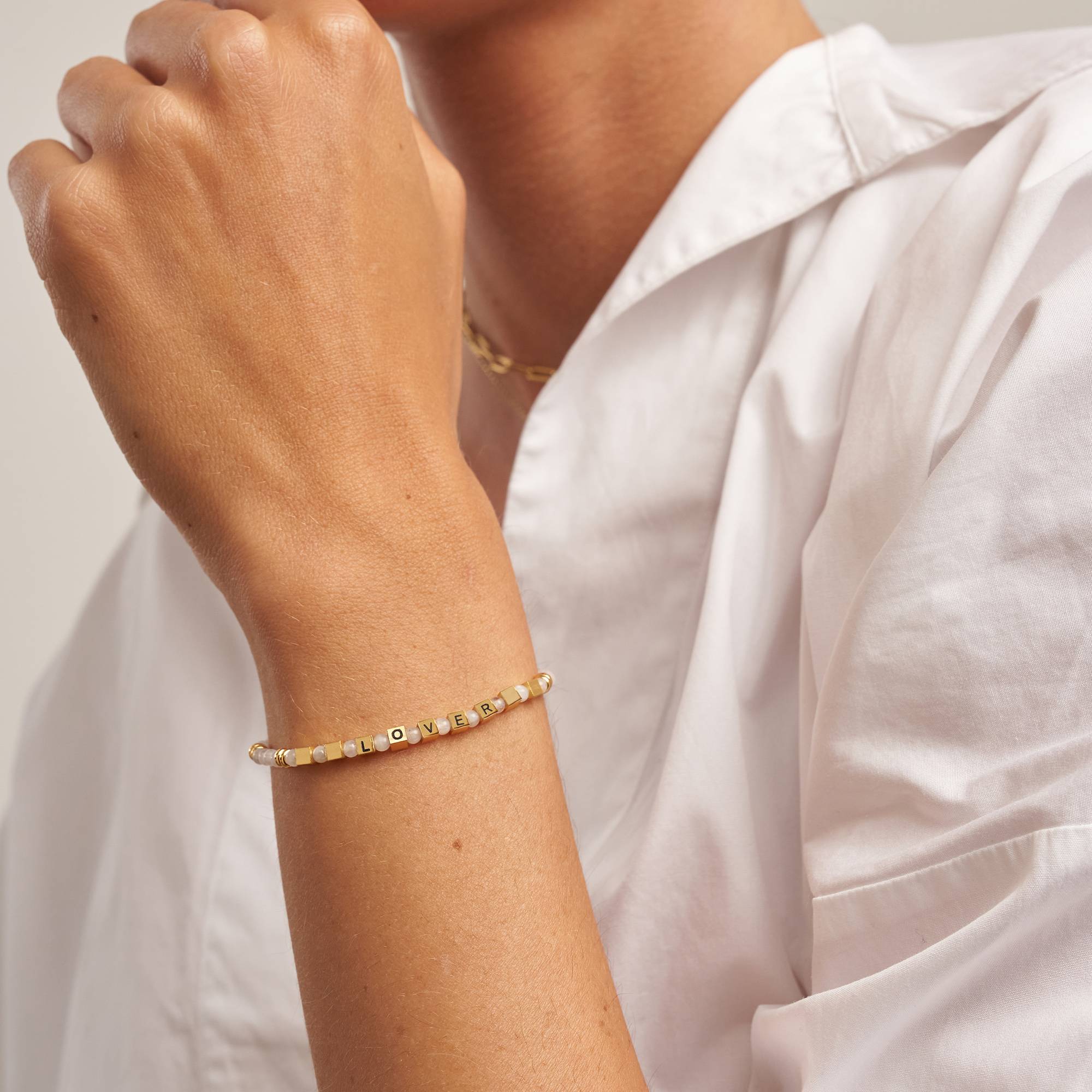 Speak Now Beaded Bracelet with White Moon Stones in 18K Gold Plating - Version-4 Speak Now Beaded Bracelet with White Moon Stones in 18K Gold Plating - Version-4 product photo