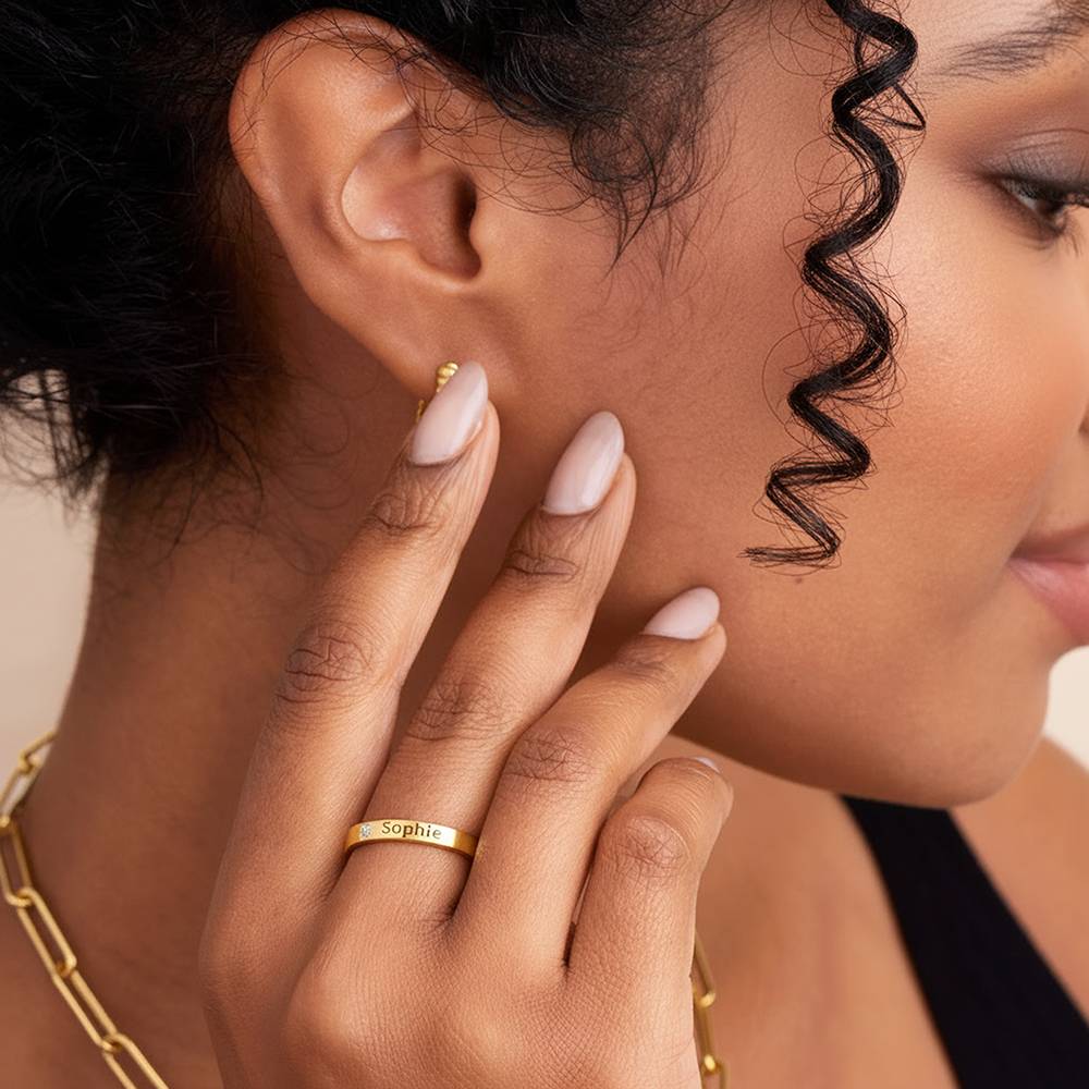 Stackable Birthstone Name Ring in Gold Plating-4 product photo