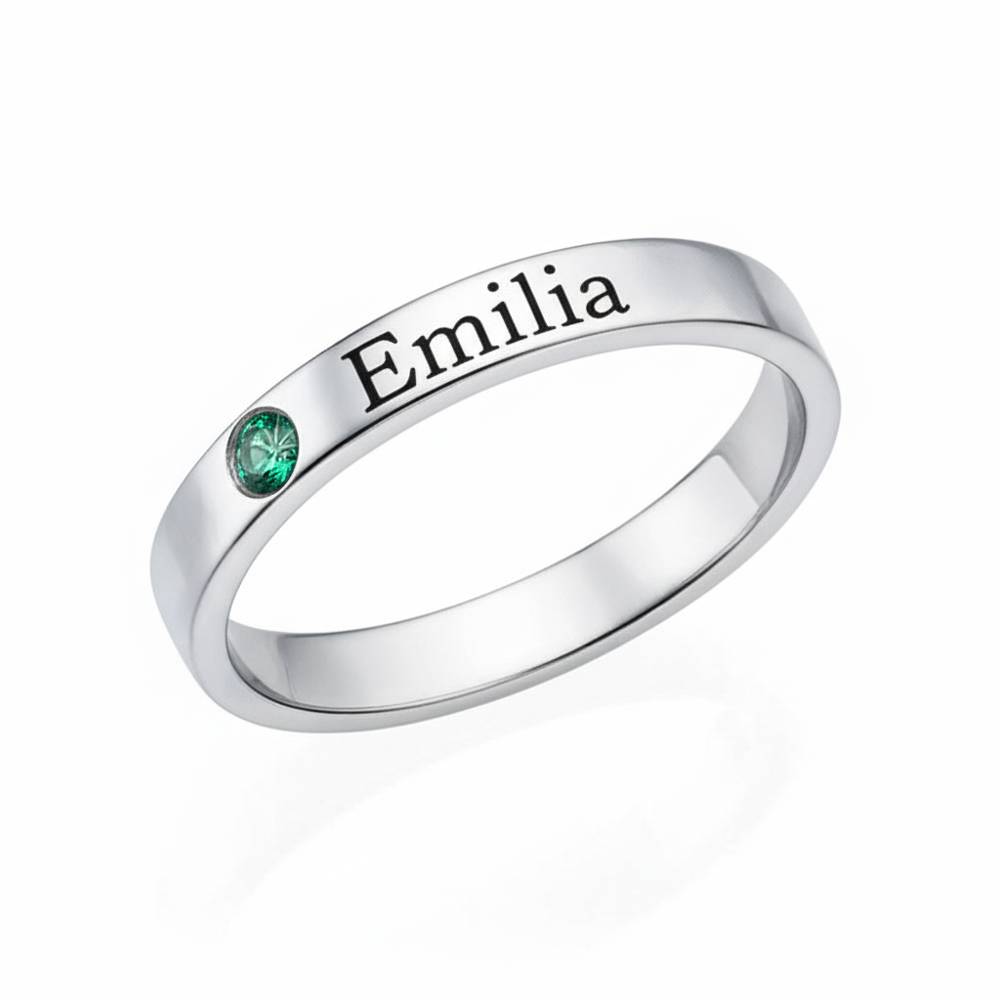 Stackable Birthstone Name Ring in Silver