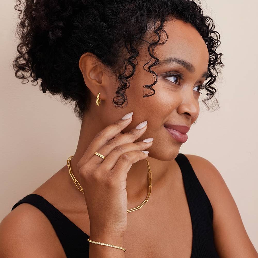 Stackable Diamond Name Ring in Gold Plating-4 product photo