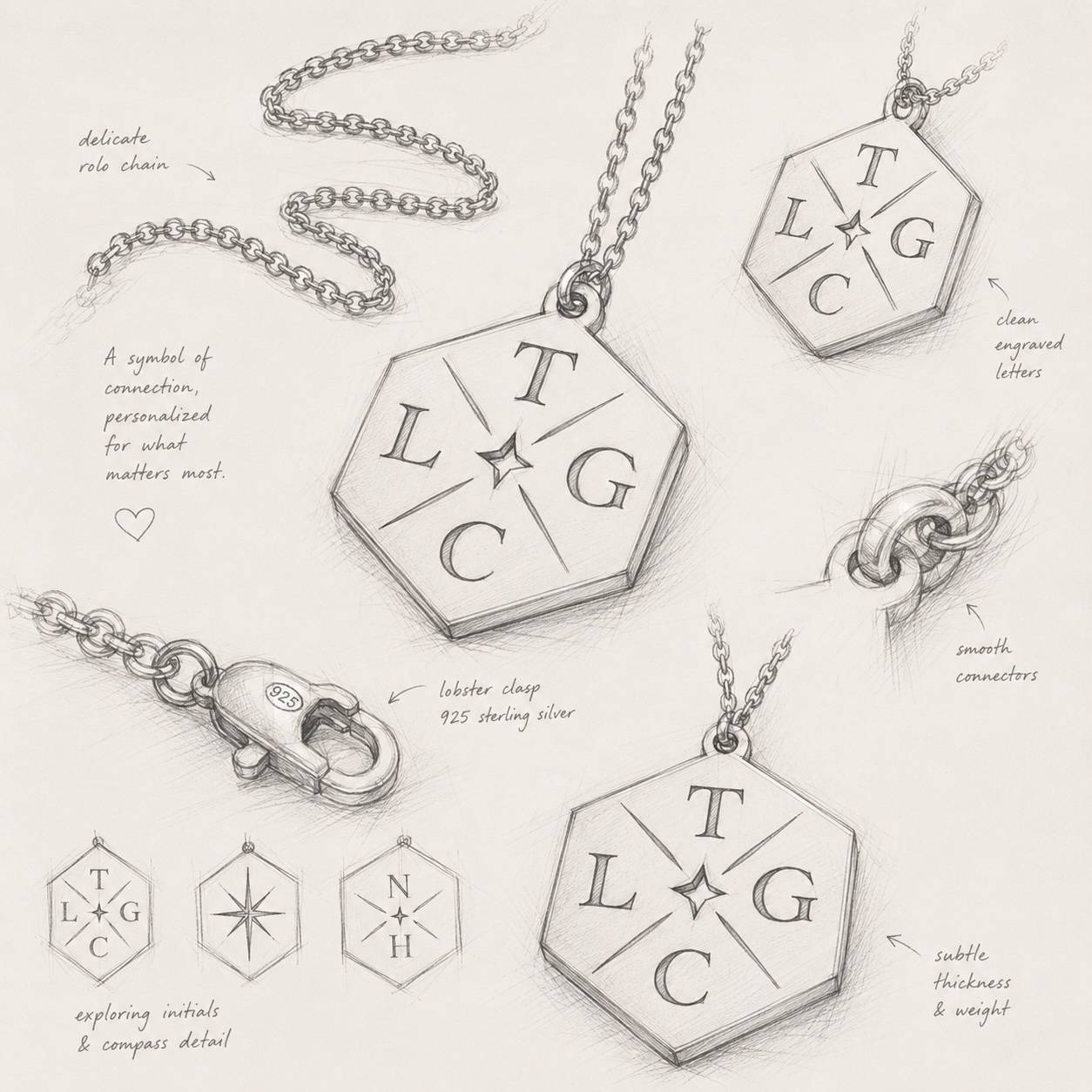 Stars & Back Big Initial Necklace in Sterling Silver-5 product photo