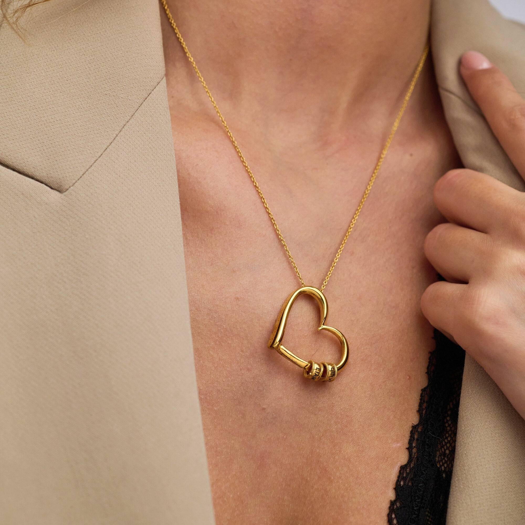 Charming Heart Necklace with Engraved Beads in Gold Finish-1 Charming Heart Necklace with Engraved Beads in Gold Finish-1 product photo