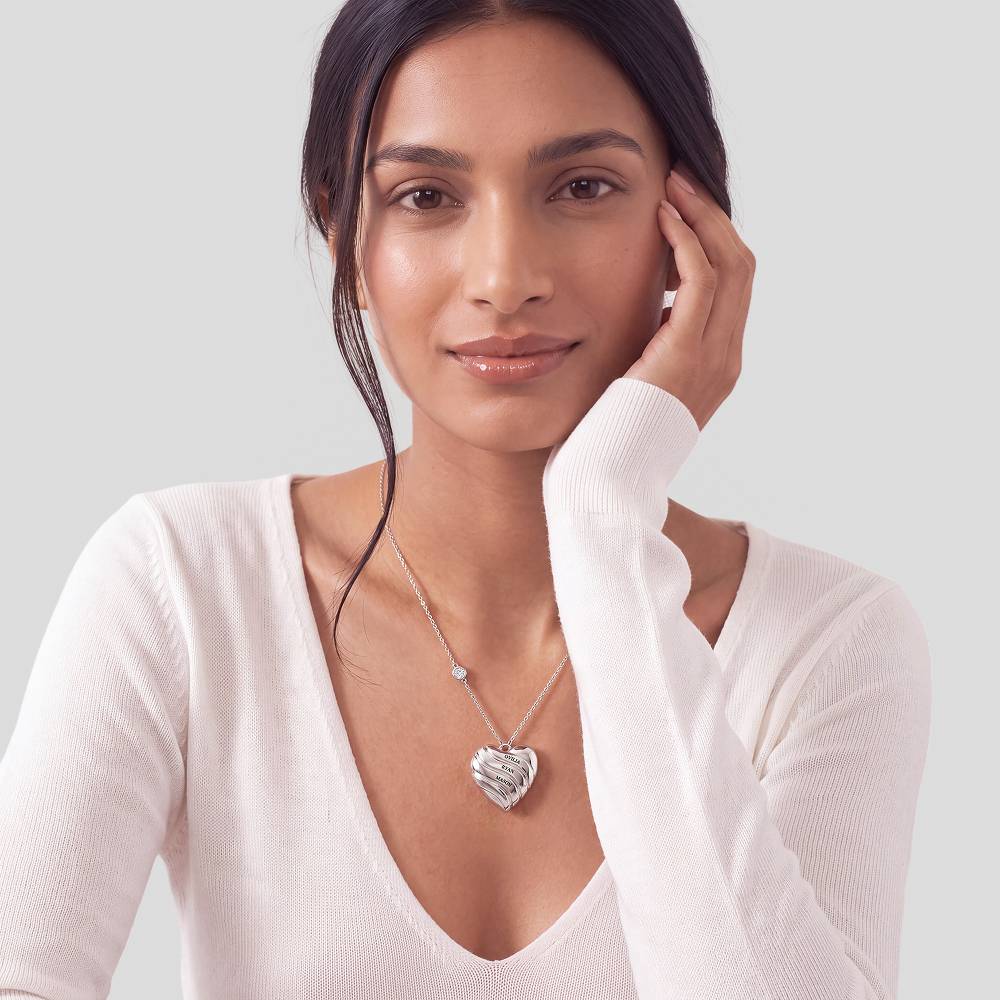 The Sweet Love Heart Necklace in Silver with 0.10CT Diamond-5 product photo