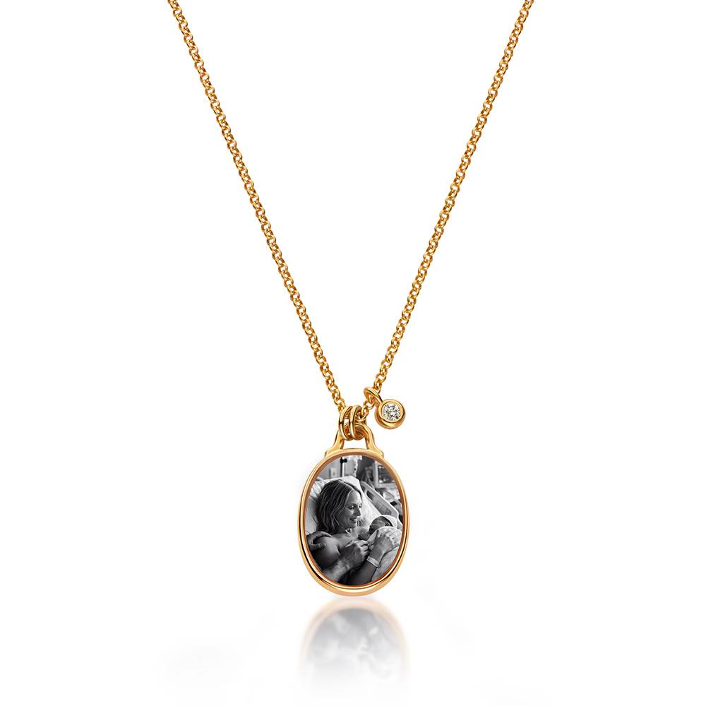 The Keepsake Oval Photo Necklace in Gold Vermeil  with 0.10CT Diamond-1 product photo