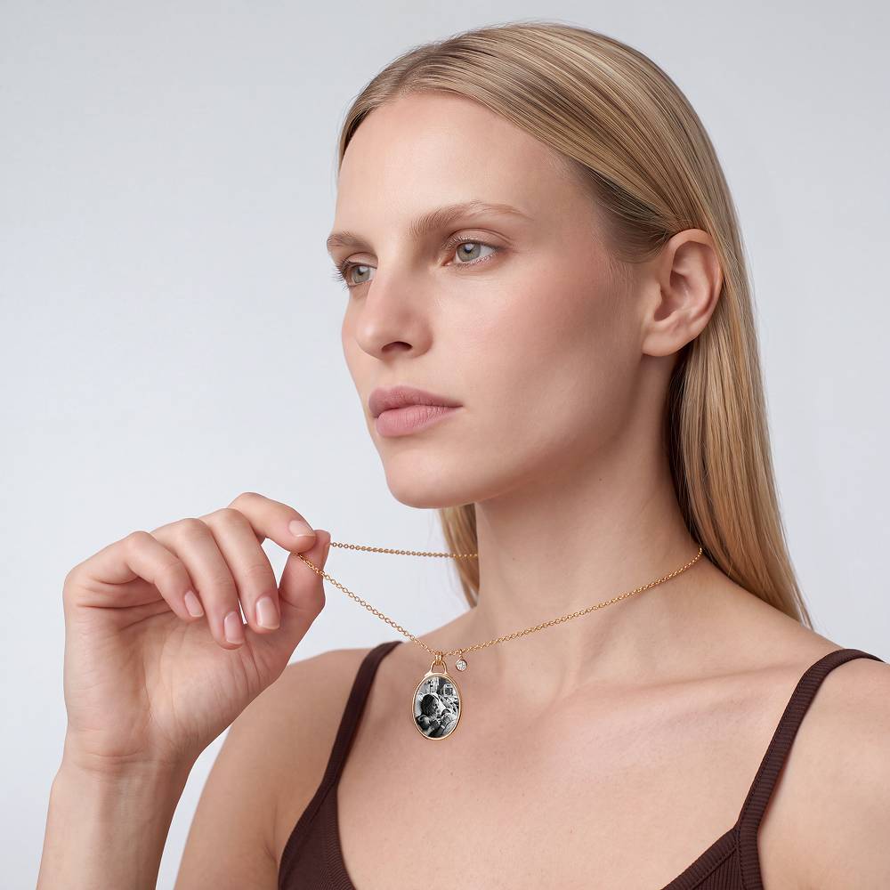 The Keepsake Oval Photo Necklace in Gold Vermeil  with 0.10CT Diamond-3 product photo