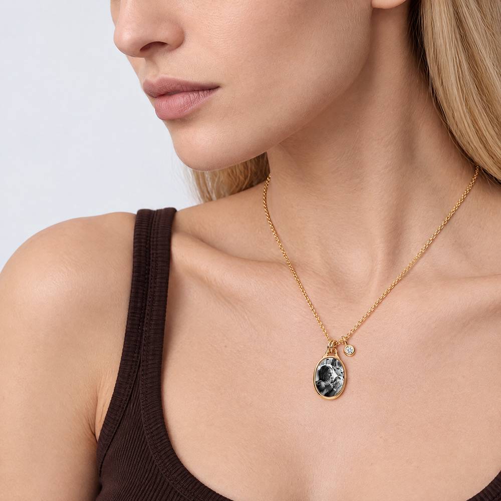 The Keepsake Oval Photo Necklace in Gold Vermeil  with 0.10CT Diamond-4 product photo