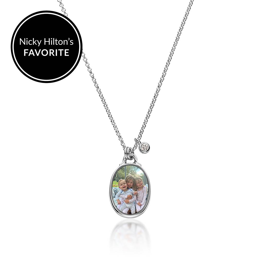 The Keepsake Oval Photo Necklace in Silver with 0.10ct Diamond