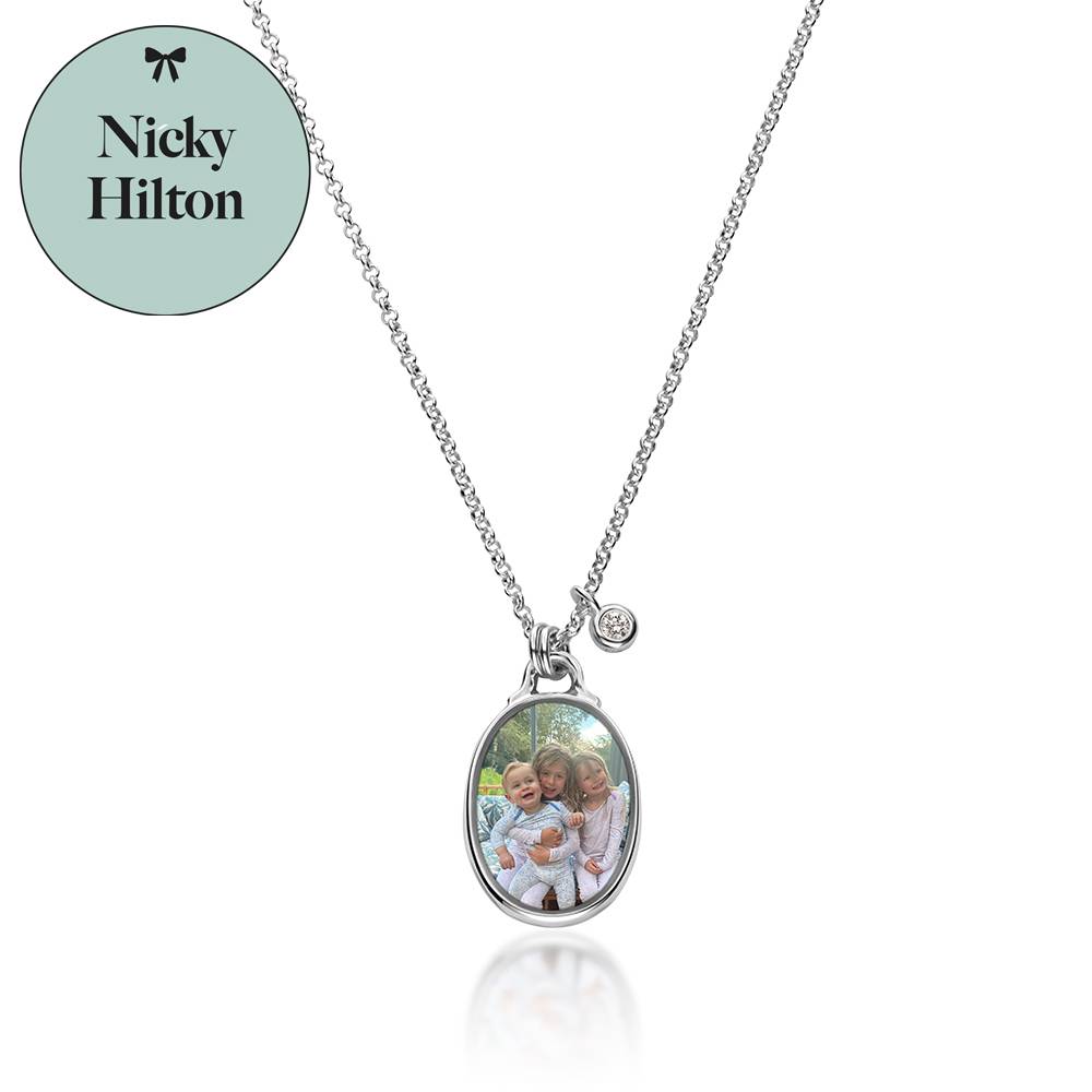 The Keepsake Oval Photo Necklace in Silver with 0.10CT Diamond-5 product photo