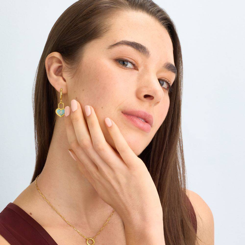 The Love Lock Enamel Earrings in Gold-6 product photo