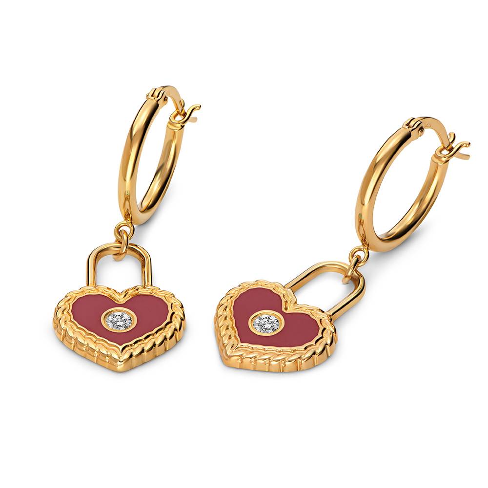 The Love Lock Enamel Earrings in Gold-5 product photo