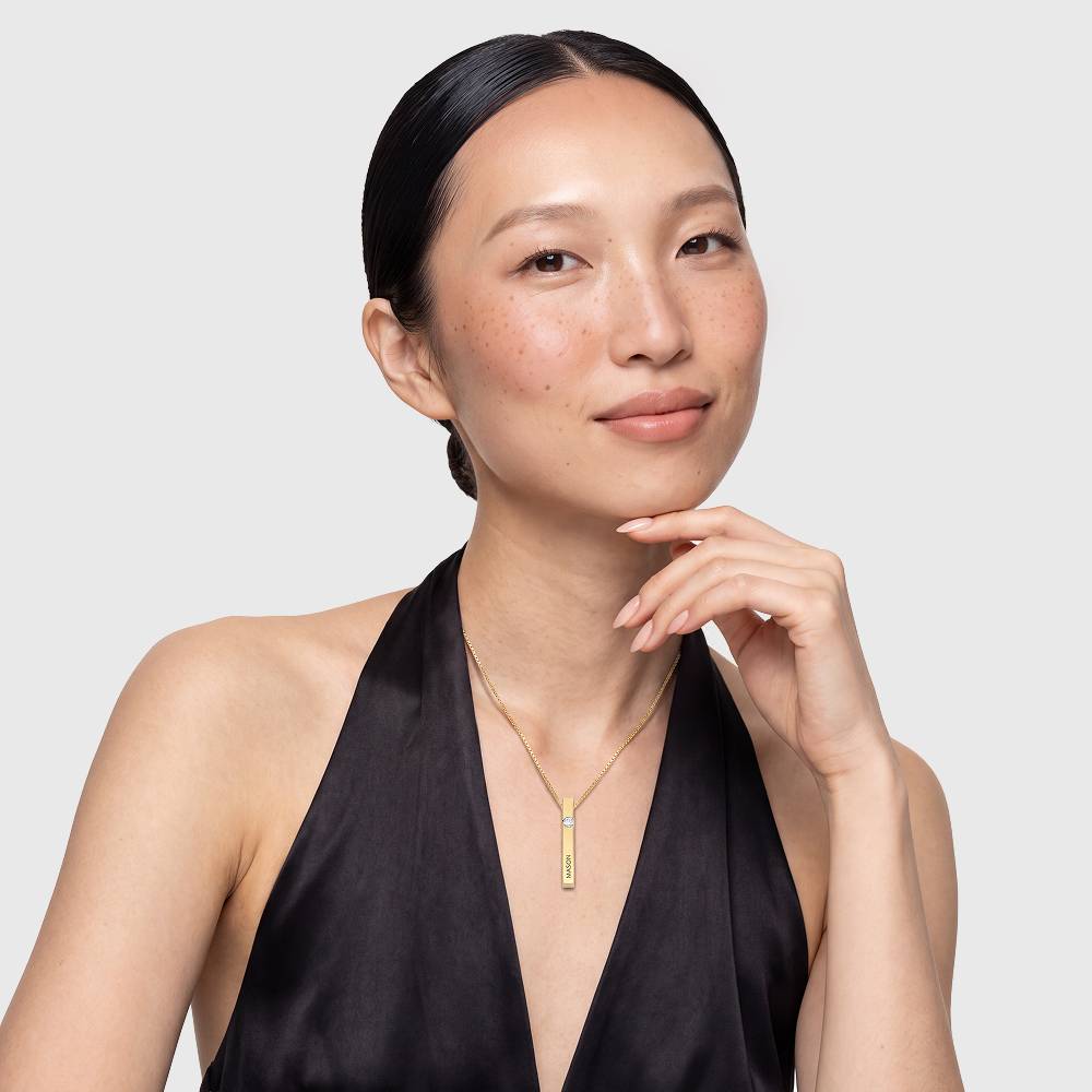 Totem 3D Bar Necklace with 0.25ct Diamond in Gold Plating-2 product photo