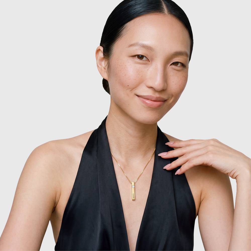 Totem 3D Bar Necklace with 0.25ct Diamond in Gold Vermeil-2 product photo