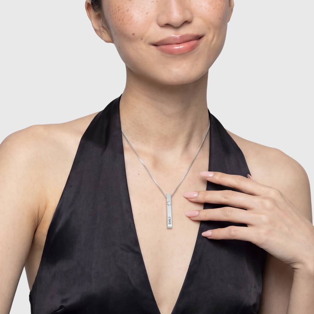 Totem 3D Bar Necklace with 0.25ct Diamond in Silver-3 product photo