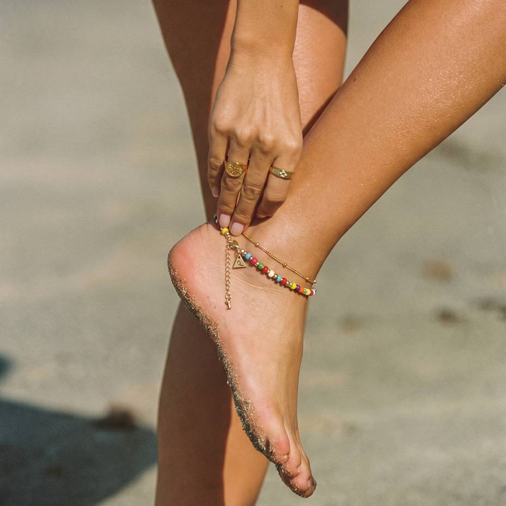 Tropical Layered Beaded Bracelet / Anklet with Initials in Gold Plating-4 product photo