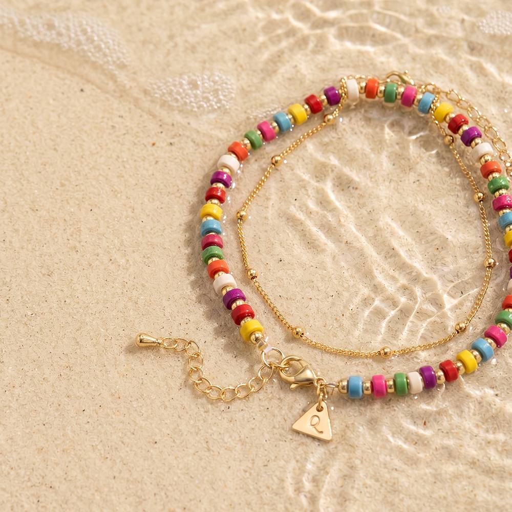 Tropical Layered Beaded Bracelet / Anklet with Initials in Gold Plating-5 product photo