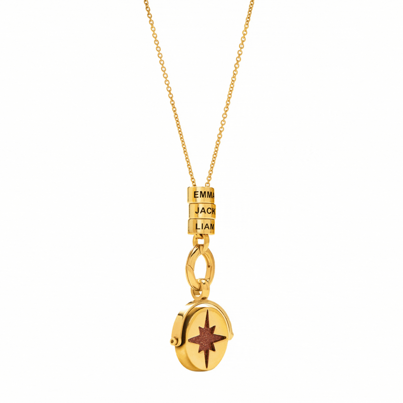 Wishing Star Spinner Pendant with Engraved Beads Necklace in Vermeil-4 product photo