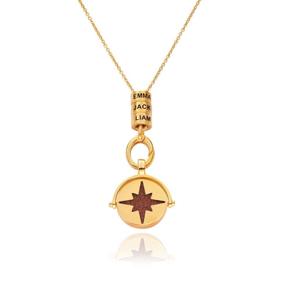 Wishing Star Spinner Pendant with Engraved Beads Necklace in Vermeil-5 Wishing Star Spinner Pendant with Engraved Beads Necklace in Vermeil-5 product photo