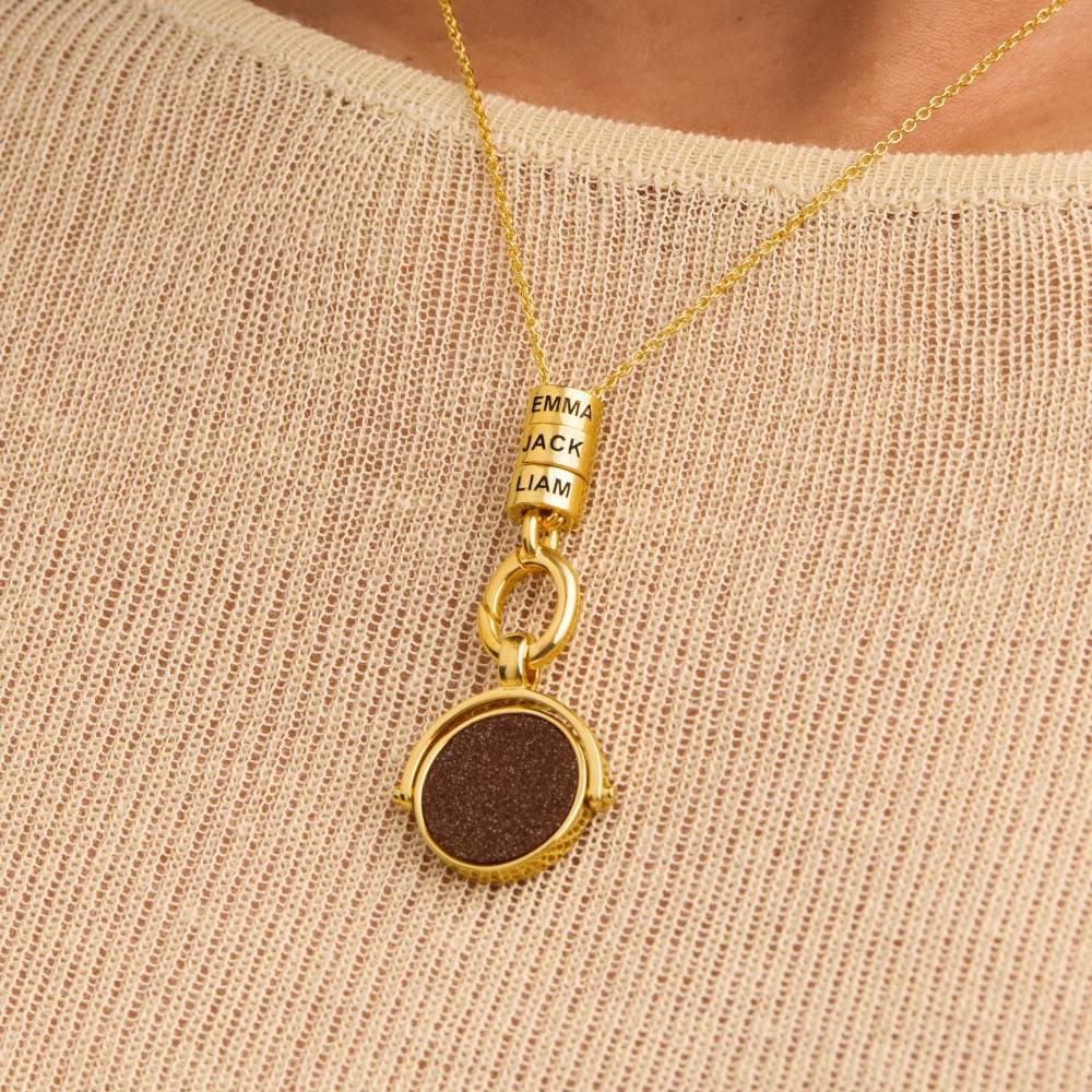 Wishing Star Spinner Pendant with Engraved Beads Necklace in Vermeil-2 Wishing Star Spinner Pendant with Engraved Beads Necklace in Vermeil-2 product photo
