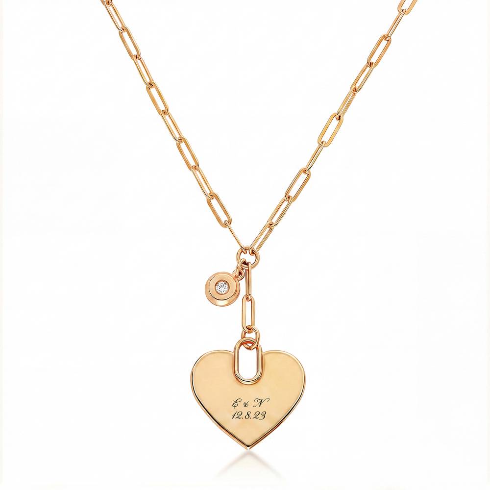 Written in Love Heart Paperclip Necklace in Gold Plating with Diamond-1 Written in Love Heart Paperclip Necklace in Gold Plating with Diamond-1 product photo