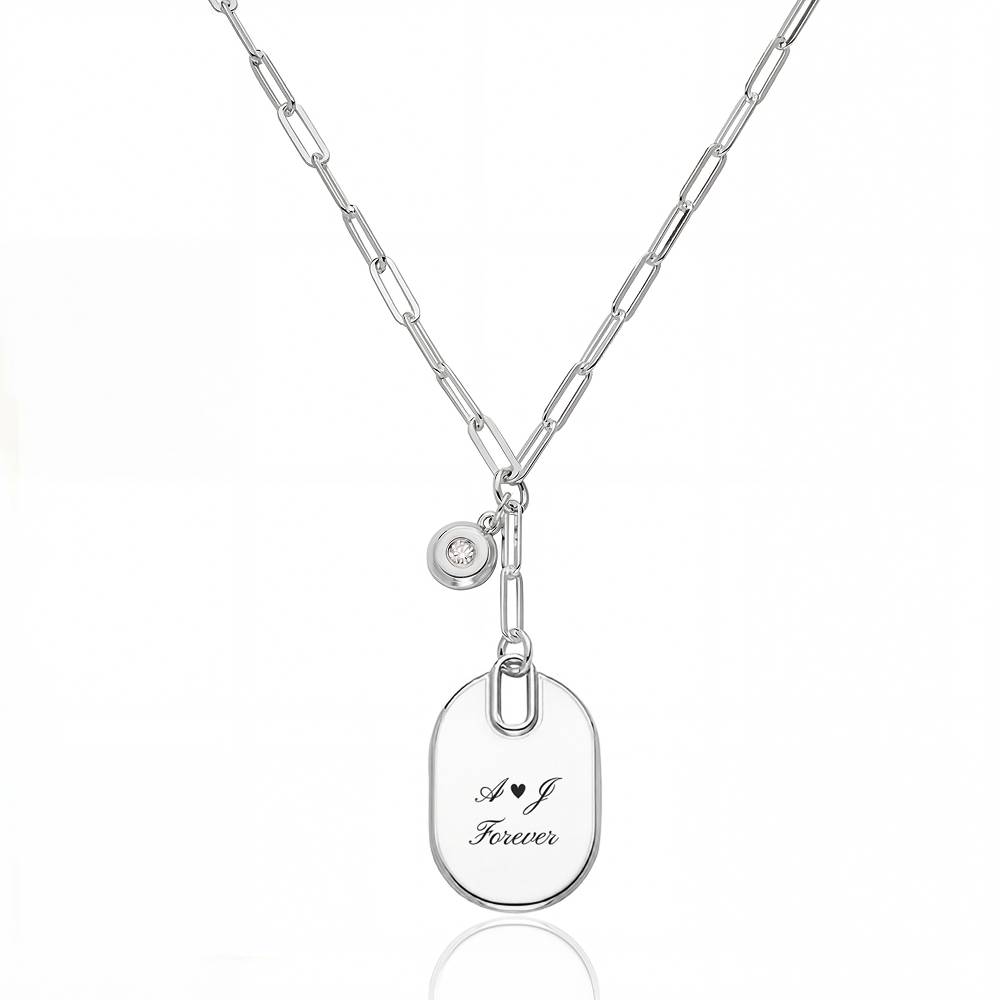 Written in Love Oval Paperclip Necklace in Silver with Diamond-1 Written in Love Oval Paperclip Necklace in Silver with Diamond-1 product photo