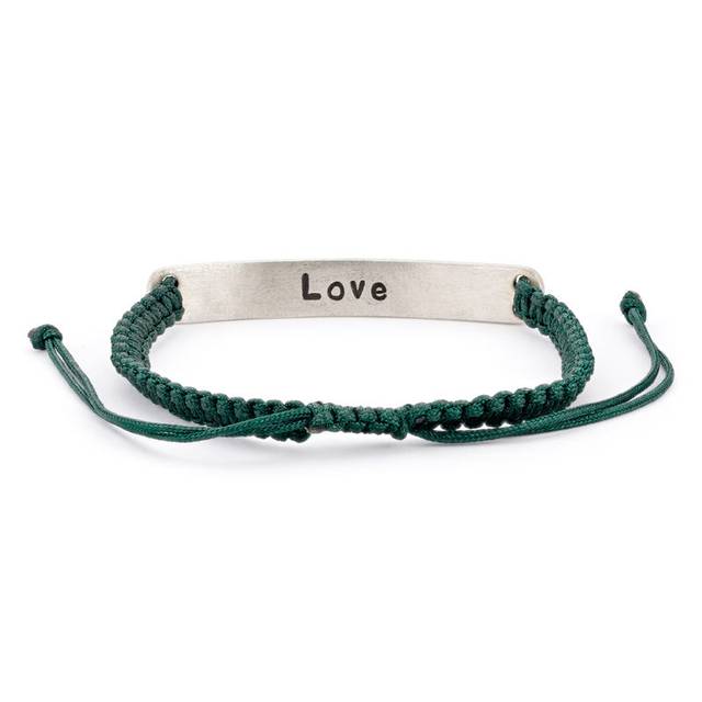 Adjustable Engraved Bar Rope Bracelet in Sterling Silver - Theo Grace