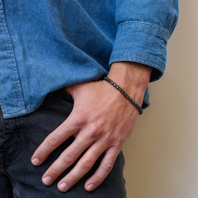 Box Chain Bracelet for Men in Black Sterling Silver-2 Box Chain Bracelet for Men in Black Sterling Silver-2 product photo