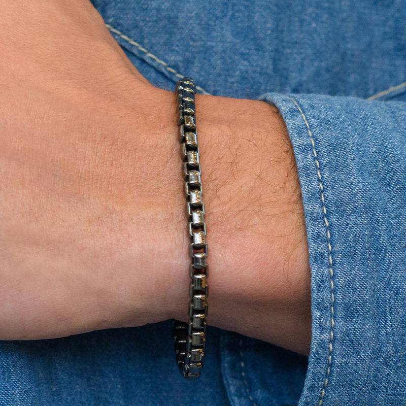 Box Chain Bracelet for Men in Black Sterling Silver-3 Box Chain Bracelet for Men in Black Sterling Silver-3 product photo