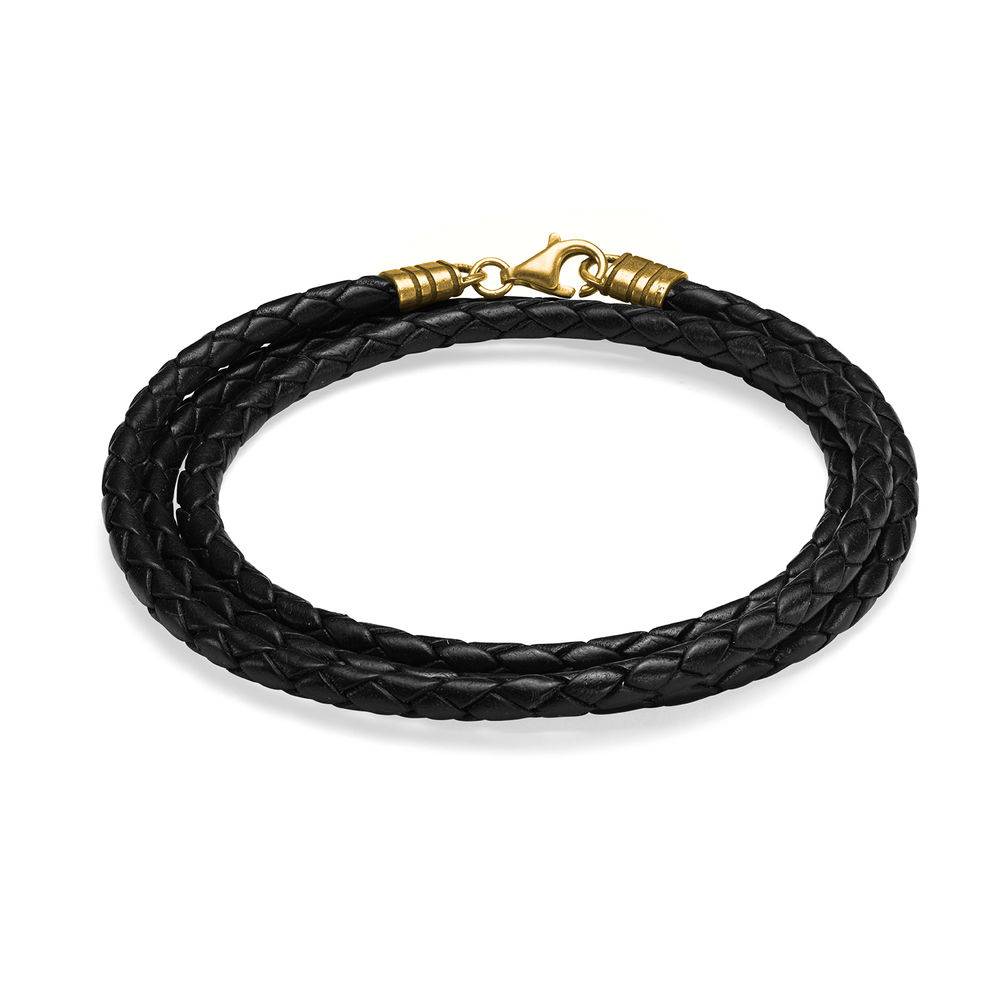 Black Leather Cord for Men in 18K Gold Plating-1 Black Leather Cord for Men in 18K Gold Plating-1 product photo