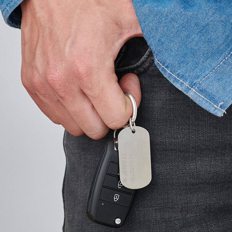 Coordinates Keychain in Stainless Steel-1 product photo