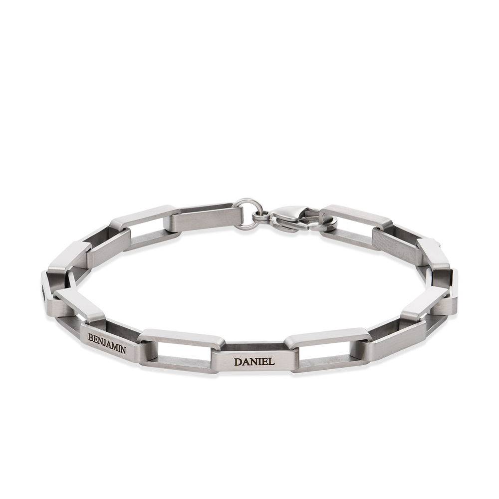 Custom Square Link Men Bracelet in Matte Stainless Steel-4 product photo