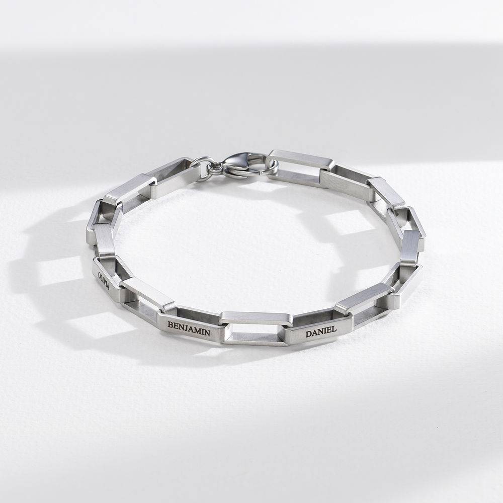 Custom Square Link Men Bracelet in Matte Stainless Steel-3 product photo