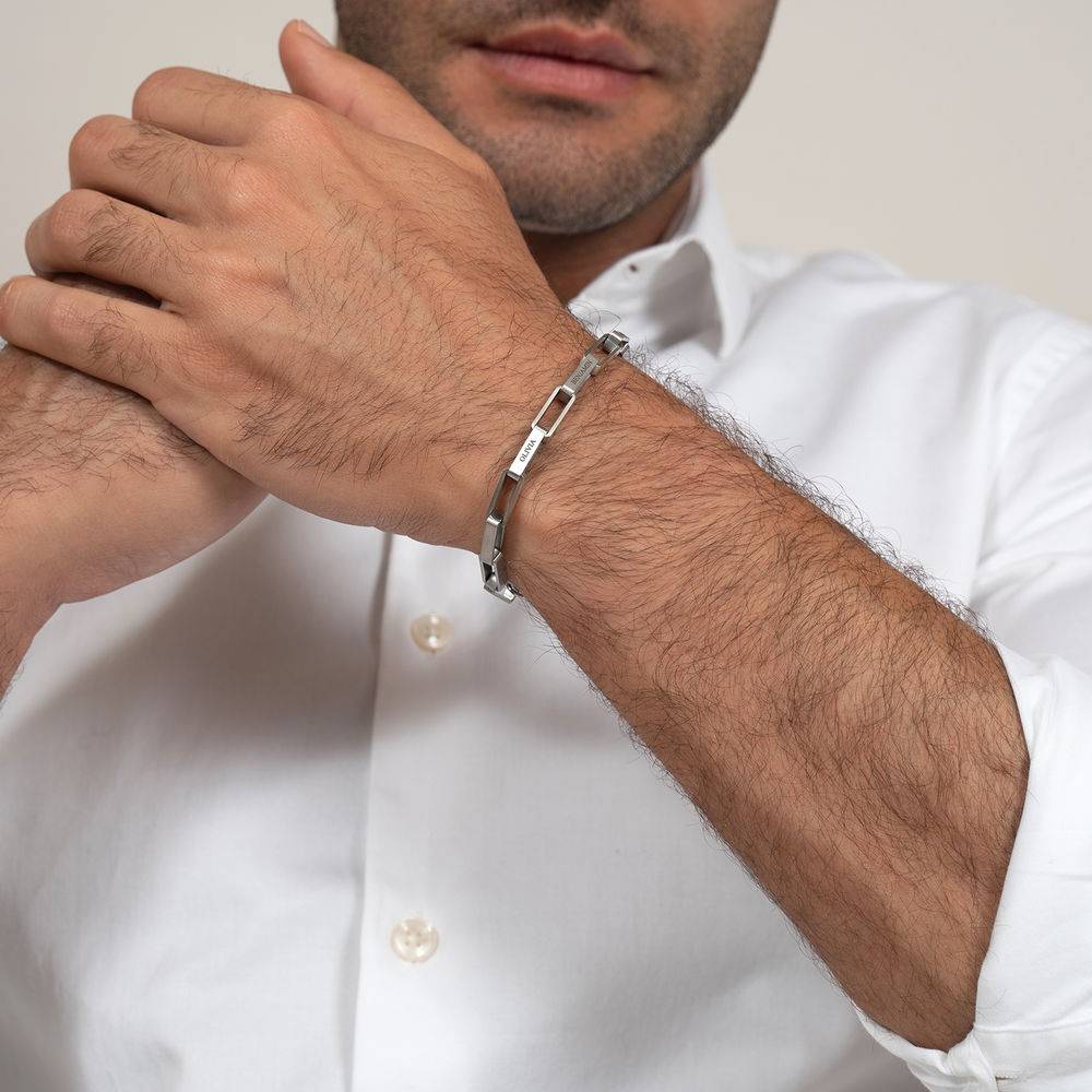 Custom Square Link Men Bracelet in Matte Stainless Steel-2 product photo