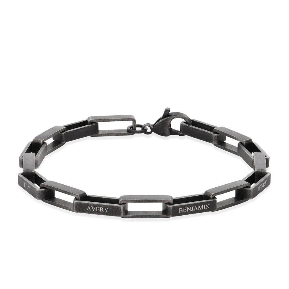 Custom Square Link Men Bracelet in Black Stainless Steel-3 product photo