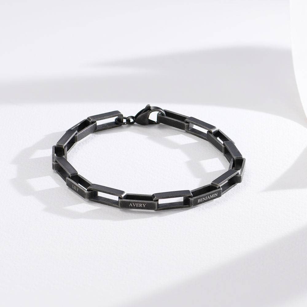 Custom Square Link Men Bracelet in Black Stainless Steel-1 product photo