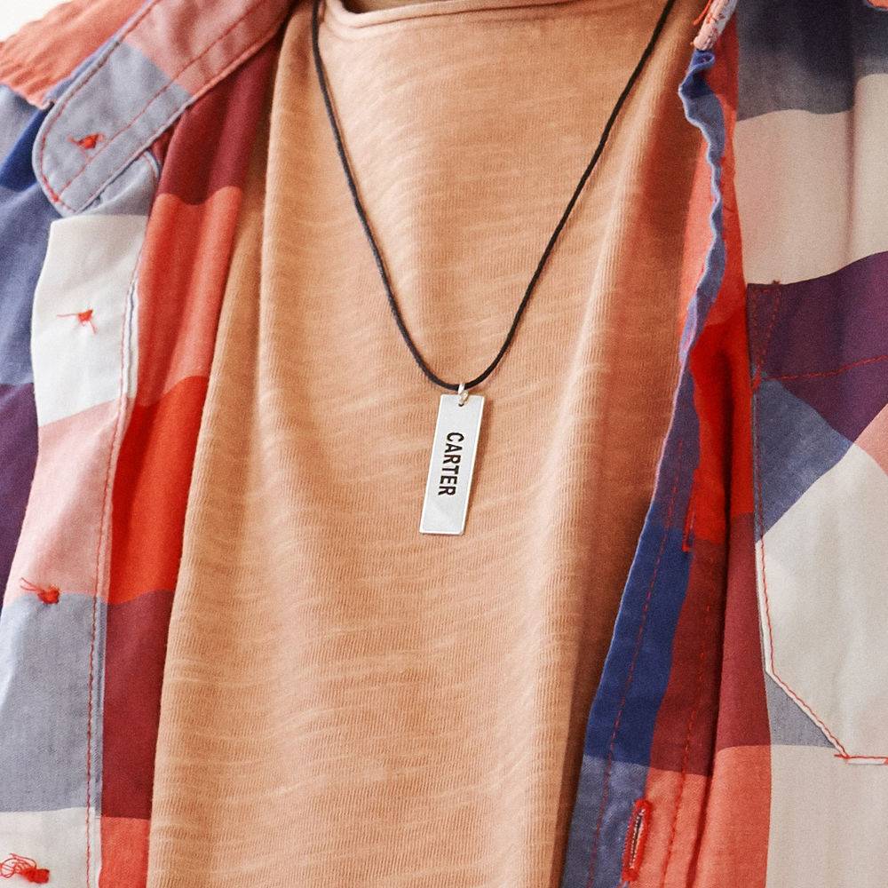 Custom Vertical Dog Tag Necklace for Boys in Sterling Silver-2 product photo